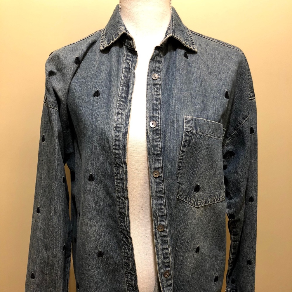 Heart Patterned Oversized Denim Jacket - image 2
